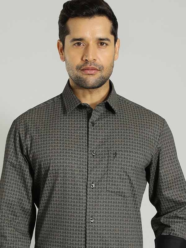 Indian Terrain Men's Slim Fit Full Sleeve All Over Print Grey Shirt